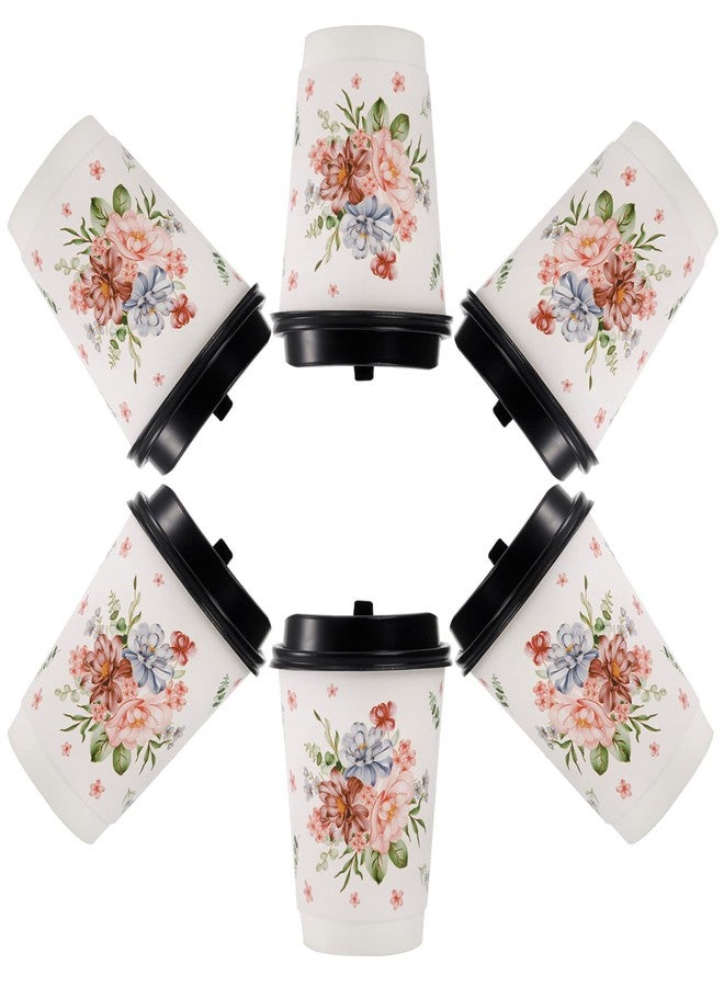 Lyellfe عبوة من 80 كوب قهوة للاستخدام مرة واحدة من Lyellfe مع 100 غطاء، سعة 12 أونصة، أكواب ورقية متينة معزولة للمشروبات الساخنة، مثالية للمكاتب وحفلات الزفاف والقهوة المثلجة، بتصميم زهري. - Image 4